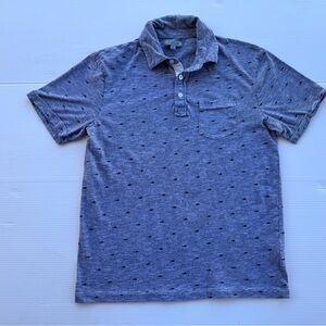 Method Men’s Polo Shirt Blue Gray Micro Shark Print Short Sleeve Casual Top Sz S